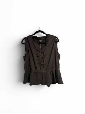 Modern Works Sleeveless Peplum Top Black Large NWT